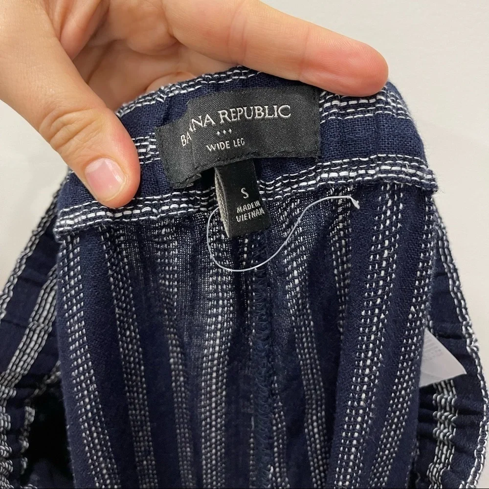 Banana Republic Wide Leg Crop Pants Navy Stripe Linen Size Drawstring Tassel S